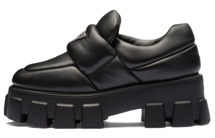 PRADA Soft Padded 55mm Loafers Black Nappa Leather Women's