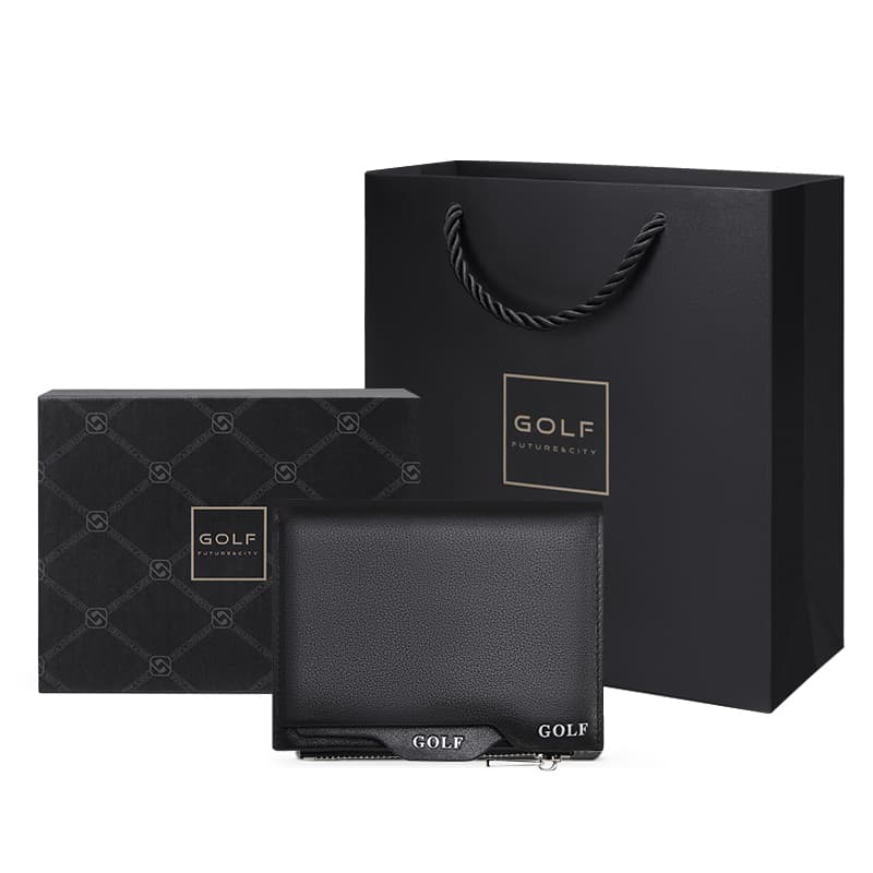 GOLF Top Grain Cow Leather, Genuine Leather Driver's License Case, Card Holder, Wallet Trumpets Men's Black