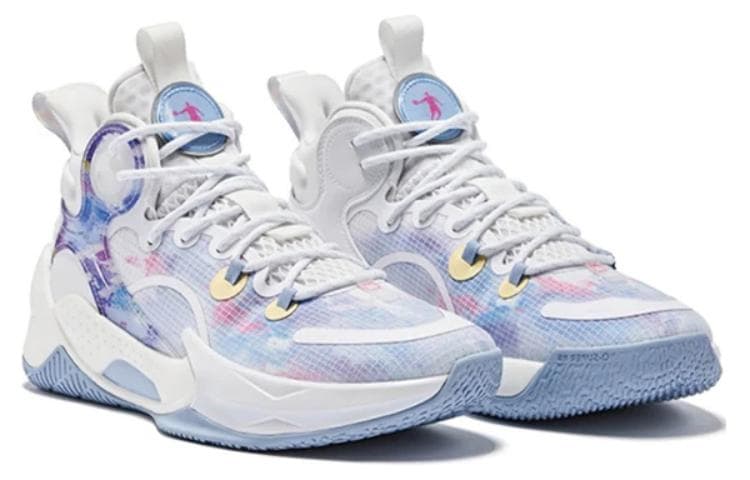 QIAODAN Busters 3Elite устойчивые к истиранию дышащие баскетбольные кроссовки с высоким берцем мужские белые дымчатые дождевые синие