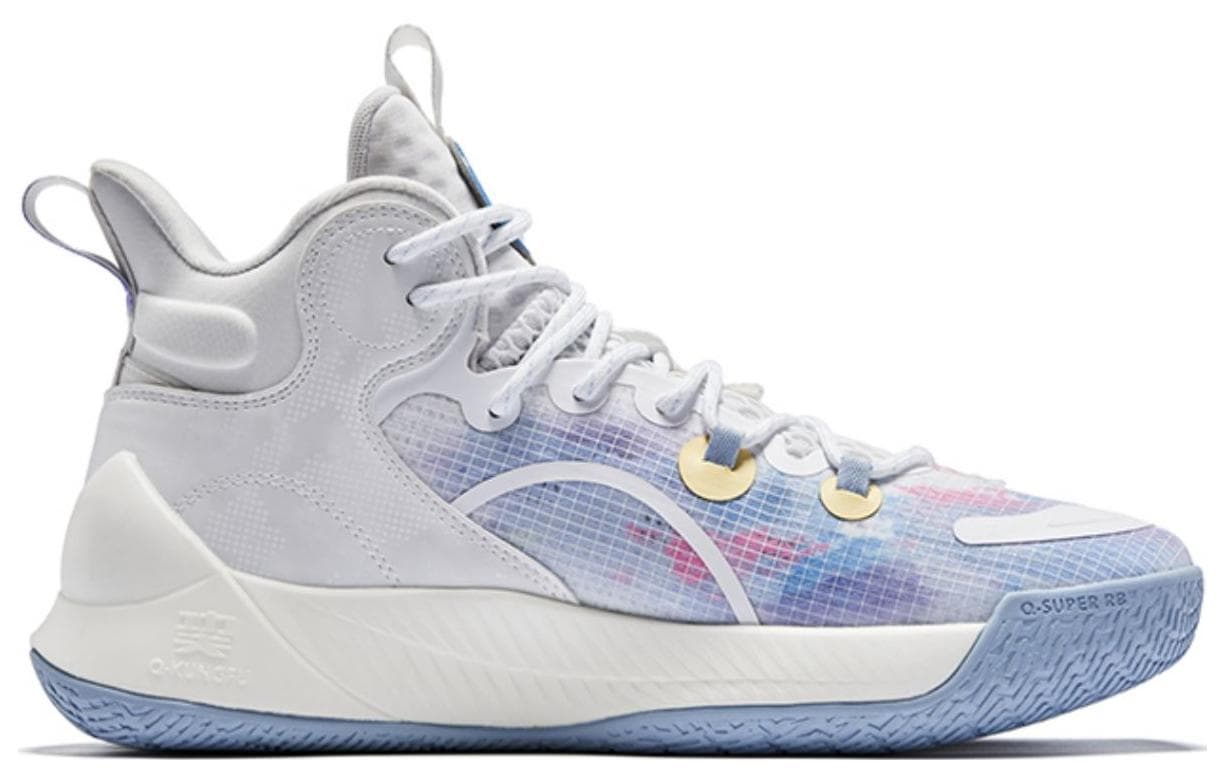 QIAODAN Busters 3Elite устойчивые к истиранию дышащие баскетбольные кроссовки с высоким берцем мужские белые дымчатые дождевые синие