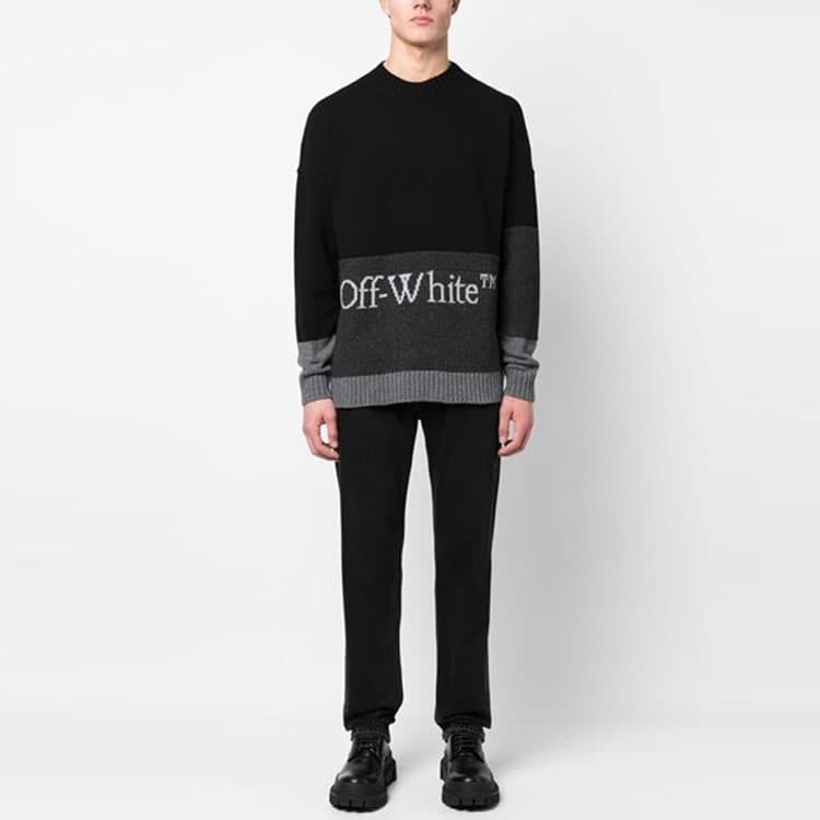 OFF WHITE Шерстяной свитер с круглым вырезом и логотипом интарсии