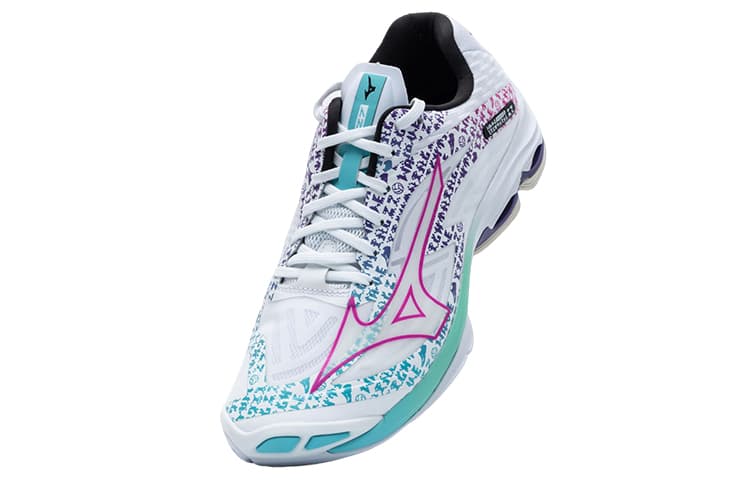 Mizuno Wave Lightning Z7 Нескользящие устойчивые к истиранию низкие волейбольные кроссовки унисекс Белый Фиолетовый