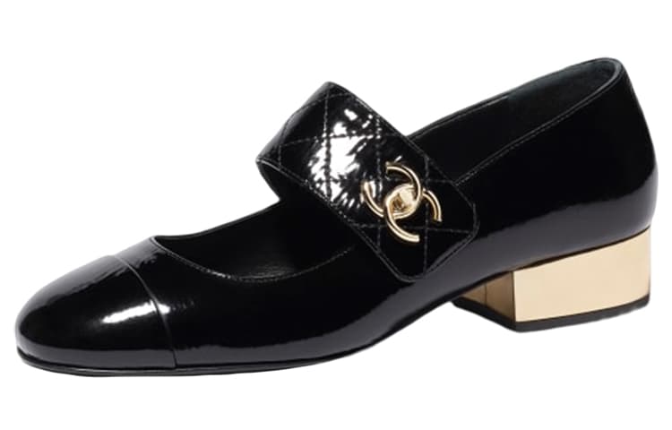 CHANEL Block Heel Mary Jane Shoes Women's Black