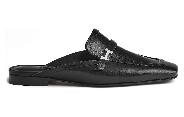 HERMES Groupie Женские тапочки с закрытым носком, черные