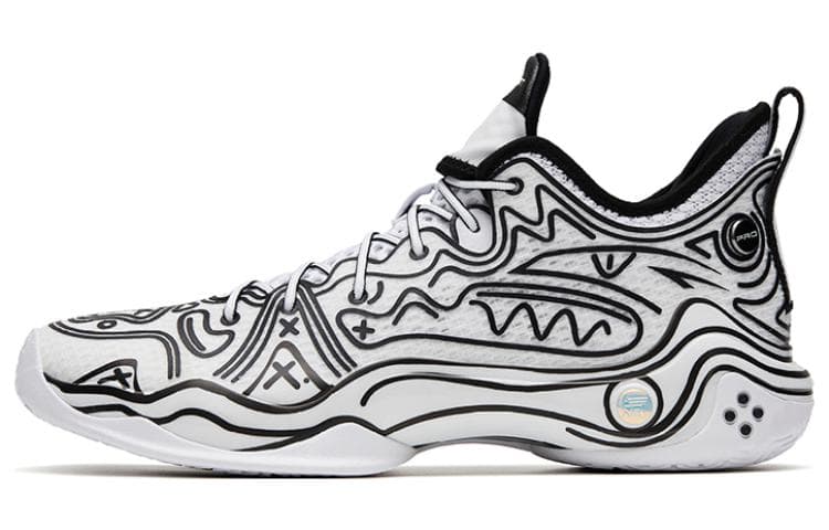 Anta Frenzy 4 Pro Anime Cushioning Anti-Slip And Wear-Resistant Mid-Top Basketball Shoes Black White