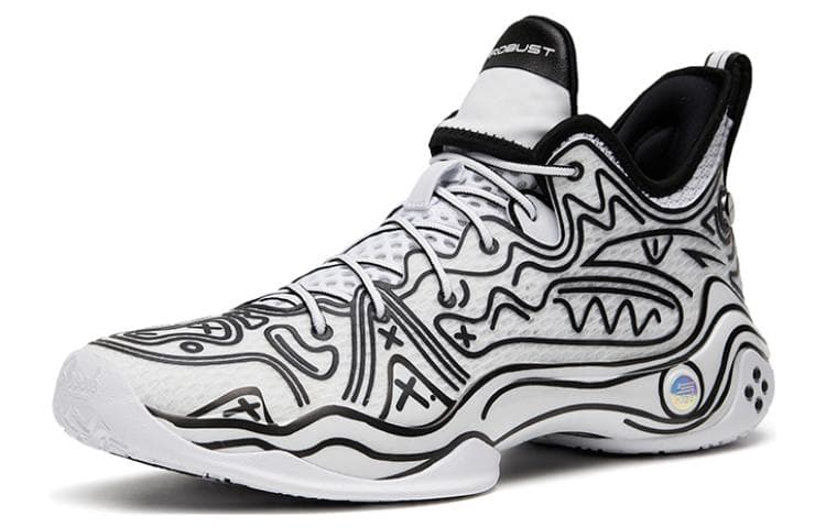 Anta Frenzy 4 Pro Противоскользящие и износостойкие баскетбольные кроссовки со средним верхом в стиле аниме, черный, белый цвет