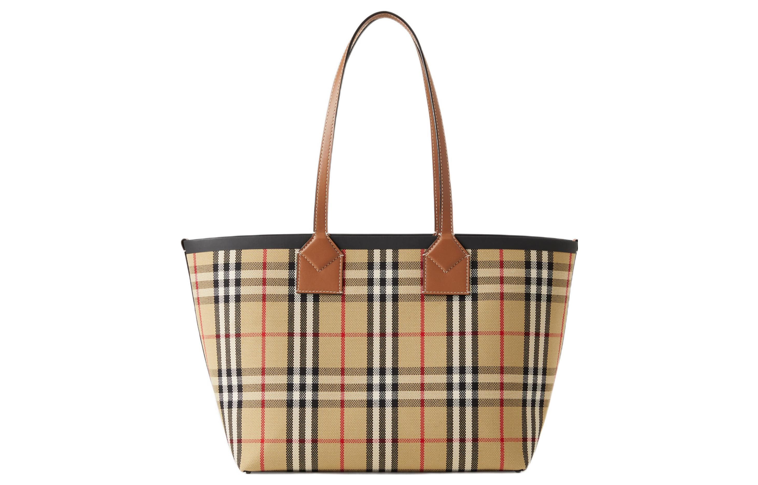 Burberry Check Cotton Small London Tote Bag Briar Brown/Black