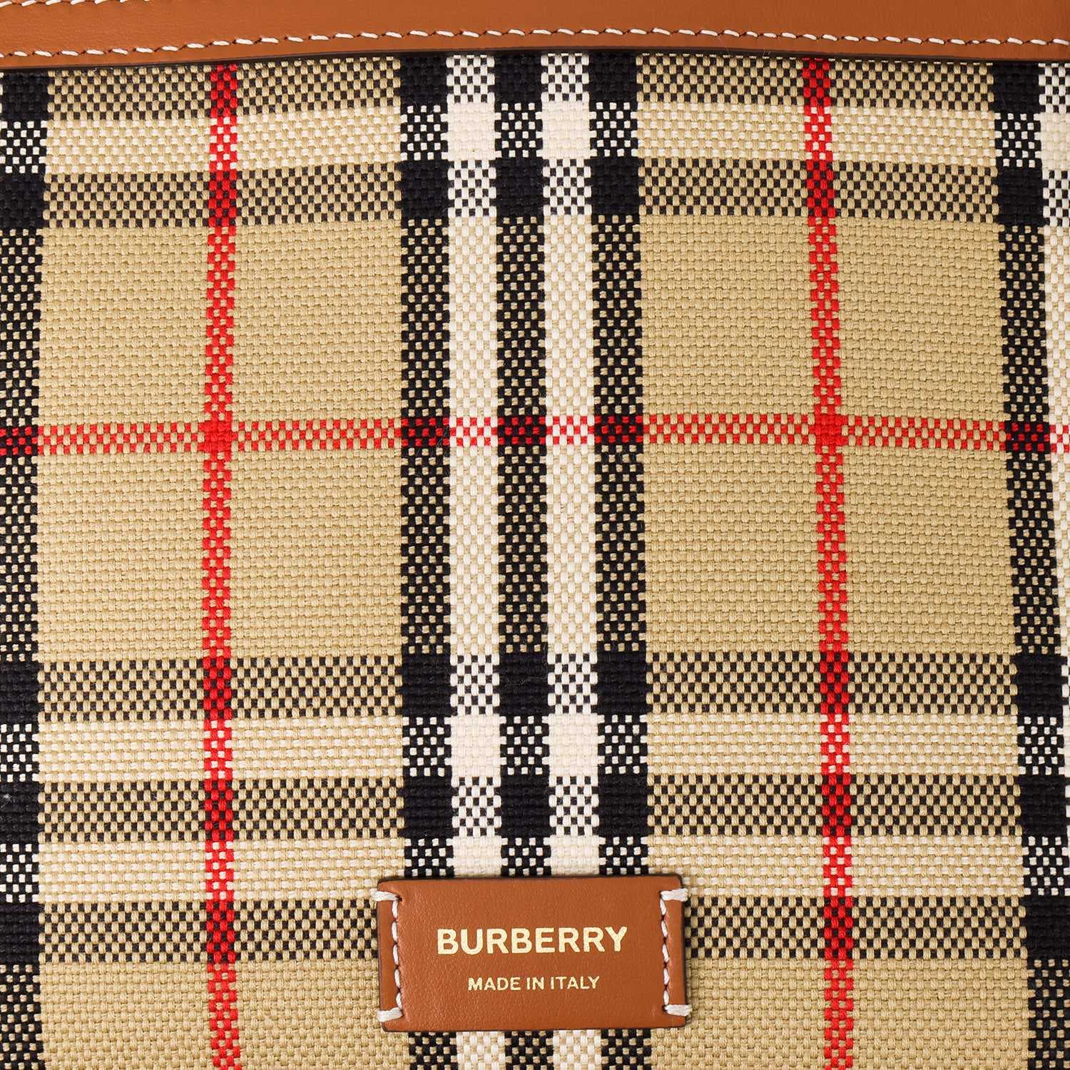 Маленькая хлопковая большая сумка в клетку Burberry в клетку Briar Brown/Black