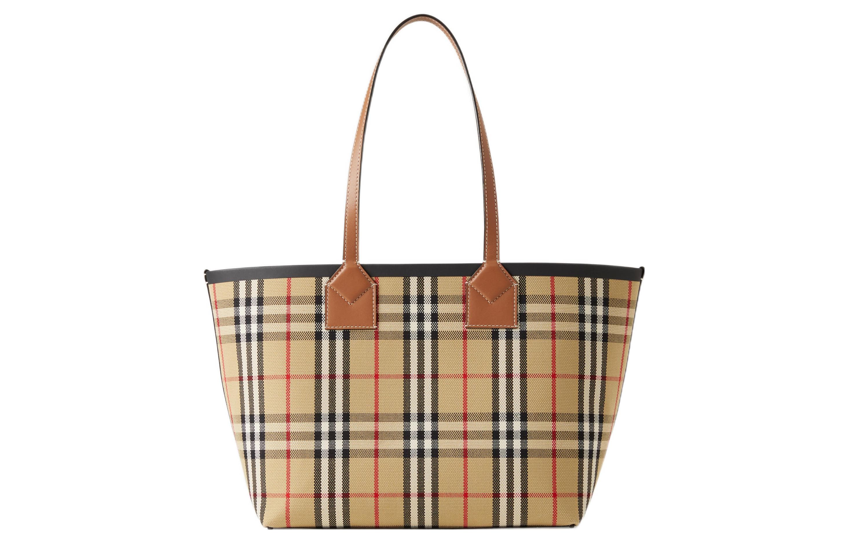 Маленькая хлопковая большая сумка в клетку Burberry в клетку Briar Brown/Black
