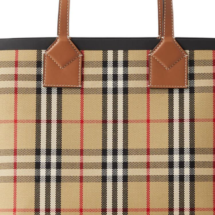 Маленькая хлопковая большая сумка в клетку Burberry в клетку Briar Brown/Black
