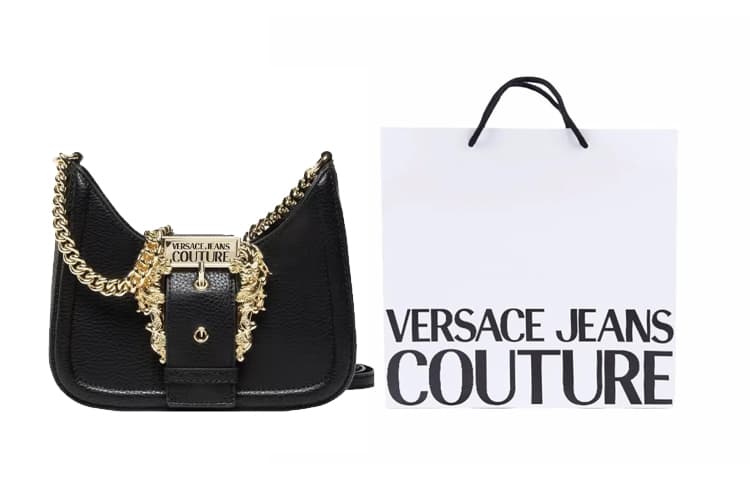 VERSACE JEANS COUTURE Сумка через плечо из зернистой кожи, сумка, сумка через плечо женская черная