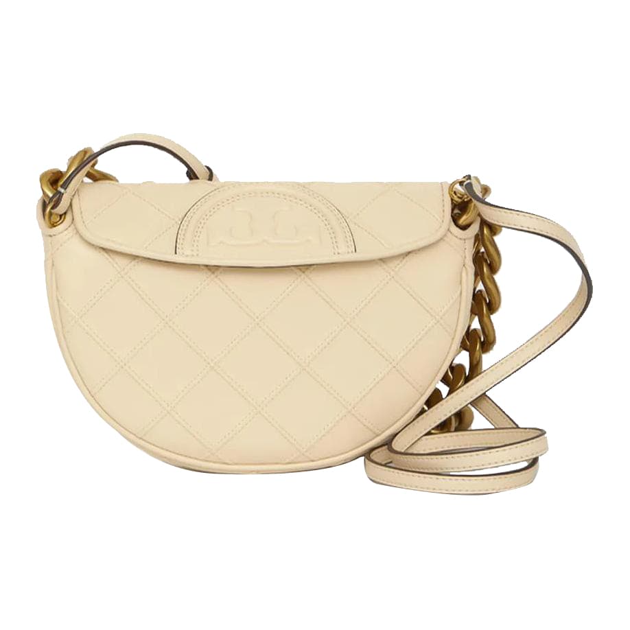 TORY BURCH Mini Fleming Soft Crescent Bag New Cream