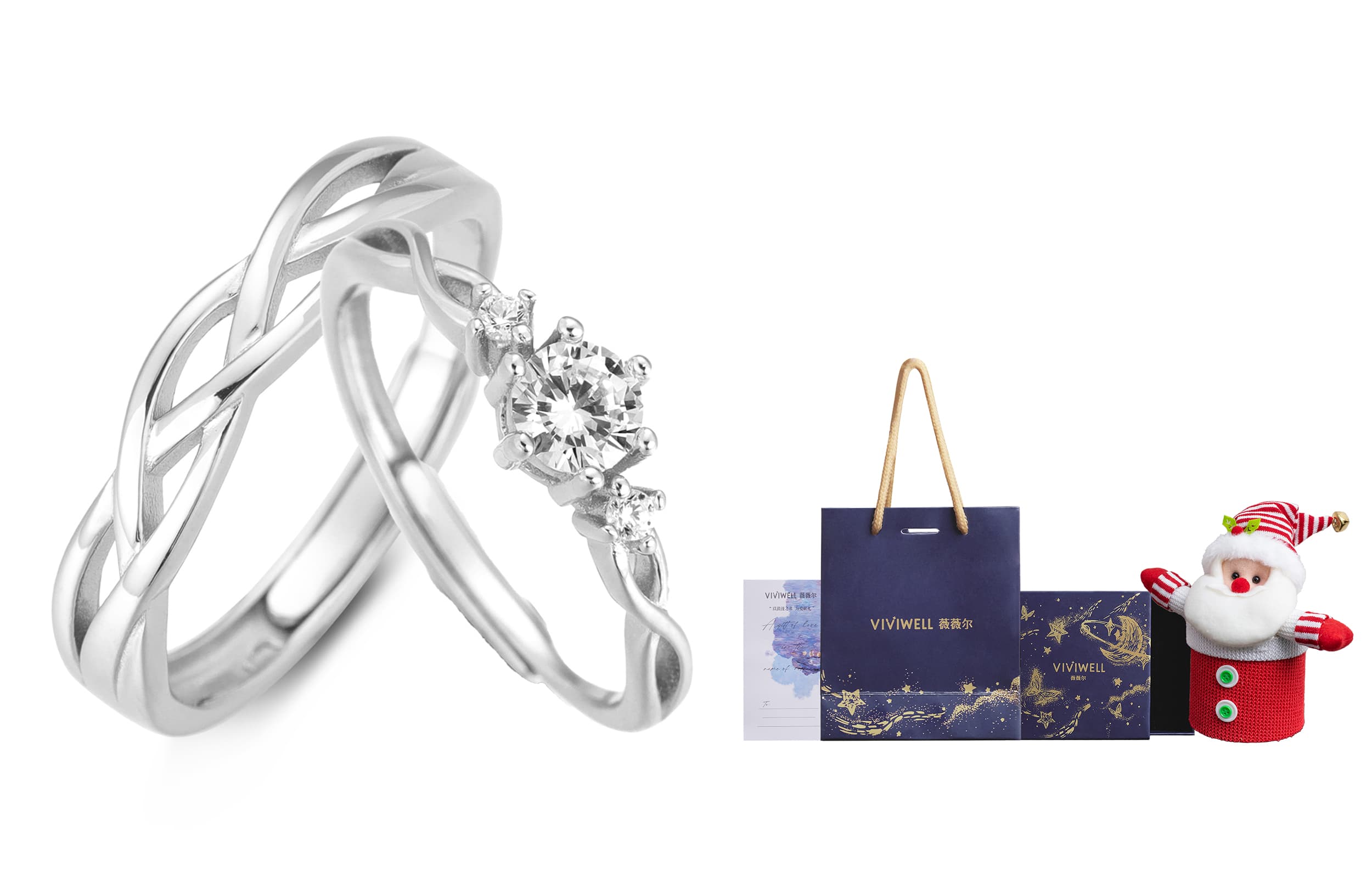 VIVIWELL S925 Серебряные парные кольца унисекс