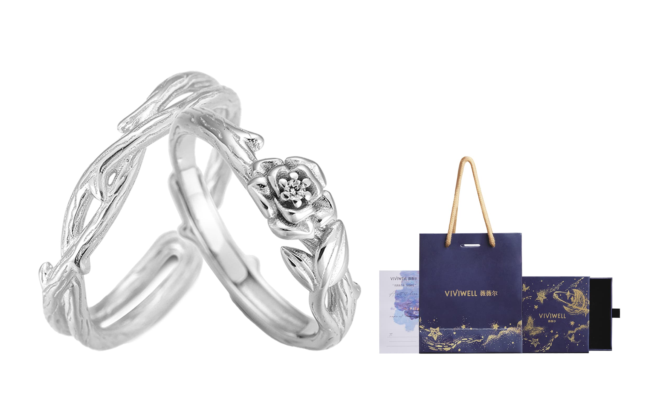 VIVIWELL S925 Серебряные парные кольца унисекс