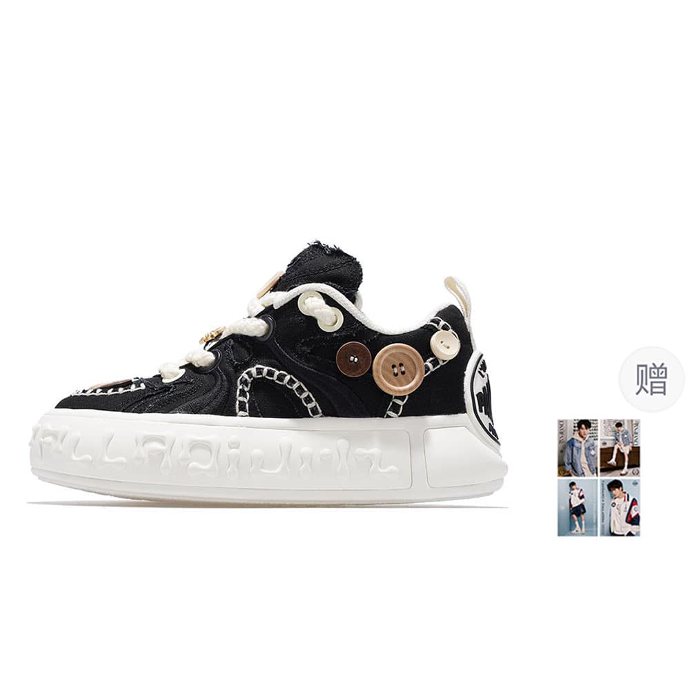 Palladium Button Shoes Abrasion Resistant Breathable Low top Skateboard Shoes Unisex Black