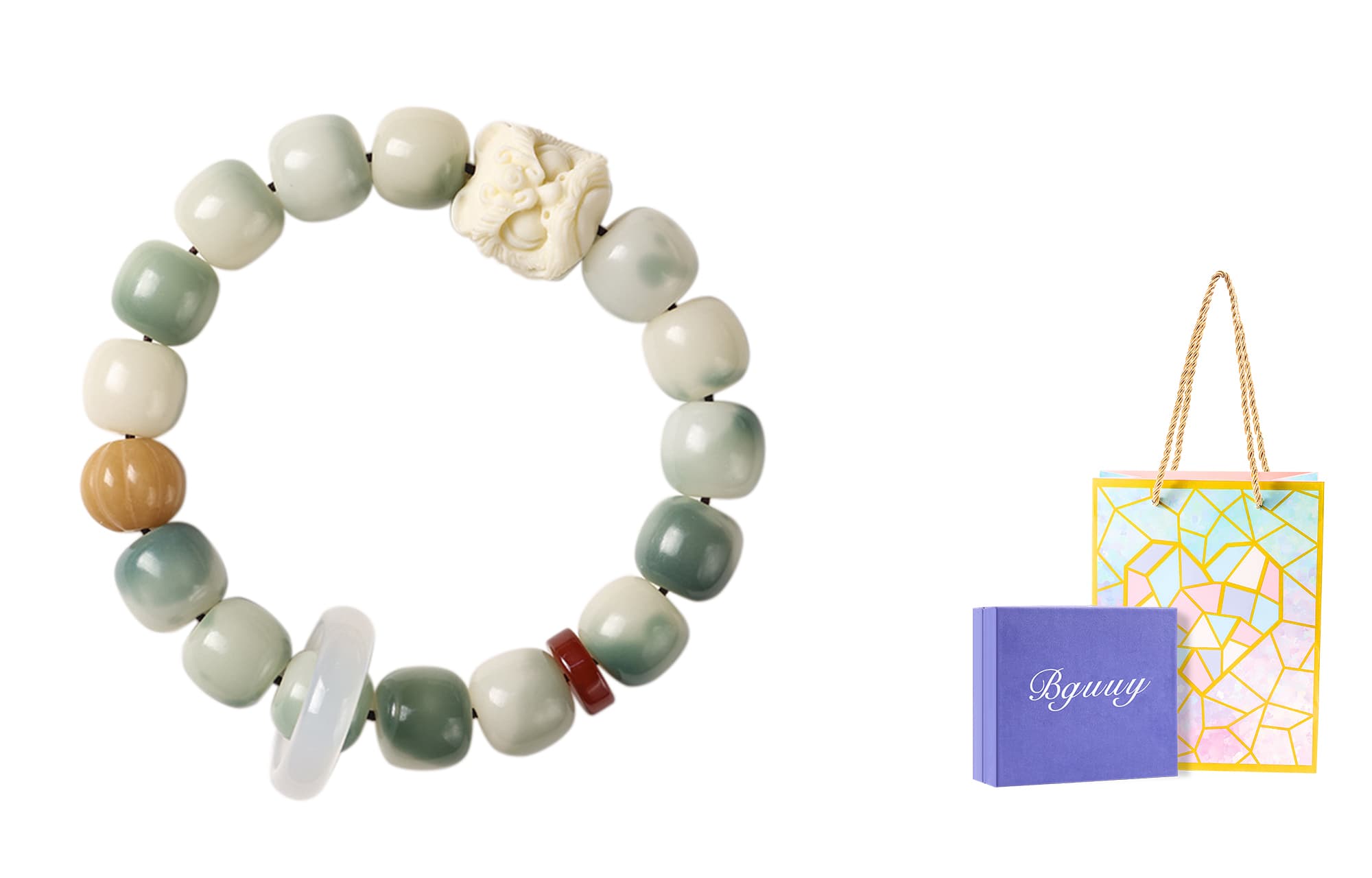 BGUUY Белый нефритовый браслет Бодхи унисекс
