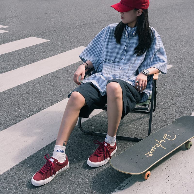 Ollieskate противоскользящие амортизаторы низкие туфли для скейтборда унисекс бордовые