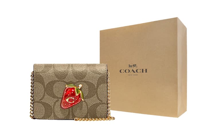 Сумка через плечо, сумка через плечо, мини-кошелек из коровьей кожи COACH, коричневый и красный цвет