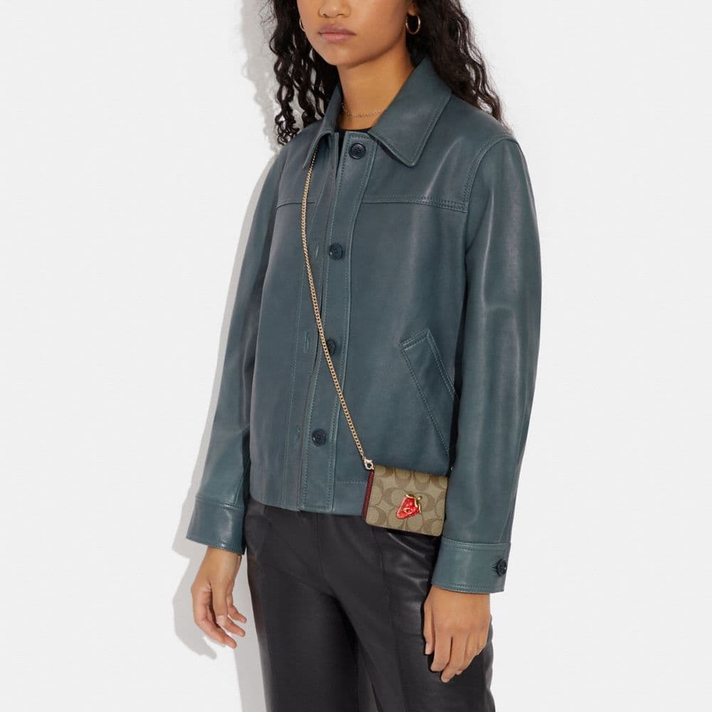 Сумка через плечо, сумка через плечо, мини-кошелек из коровьей кожи COACH, коричневый и красный цвет