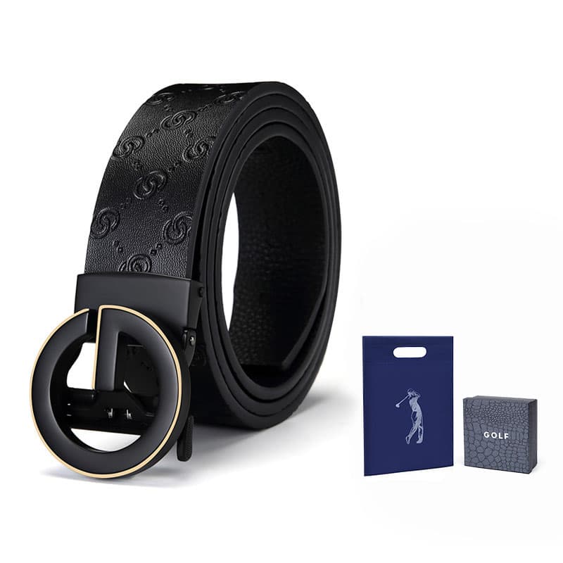 Ремень GOLF из коровьего спилка с автоматической пряжкой, черный/черное золото, 3,5 см