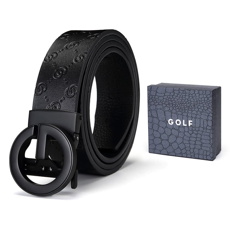 Ремень GOLF из коровьего спилка с автоматической пряжкой, черный/черное золото, 3,5 см