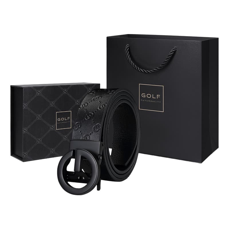 Ремень GOLF из коровьего спилка с автоматической пряжкой, черный/черное золото, 3,5 см