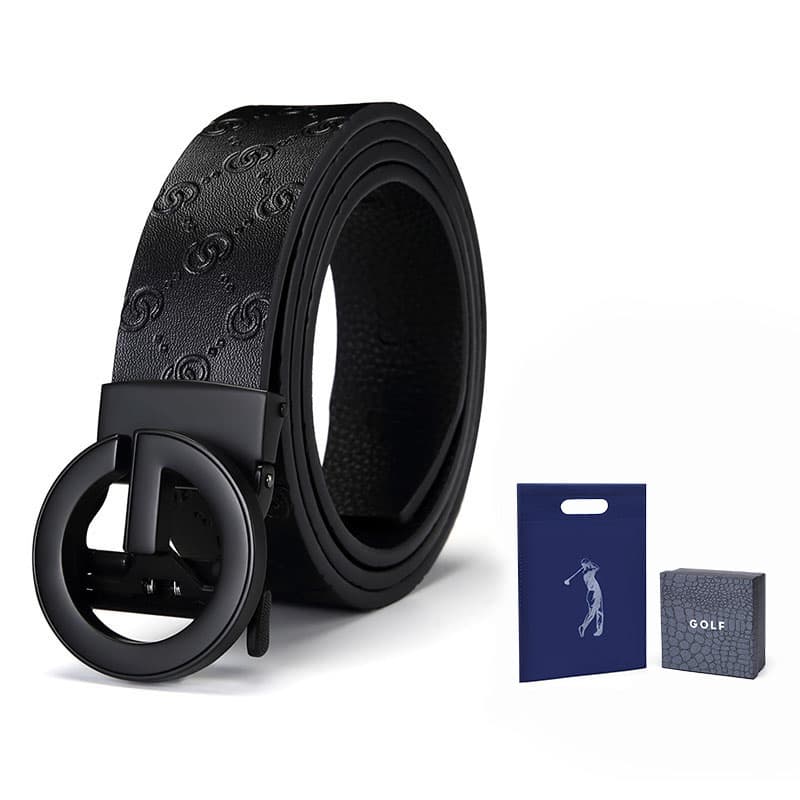 Ремень GOLF из коровьего спилка с автоматической пряжкой, черный/черное золото, 3,5 см