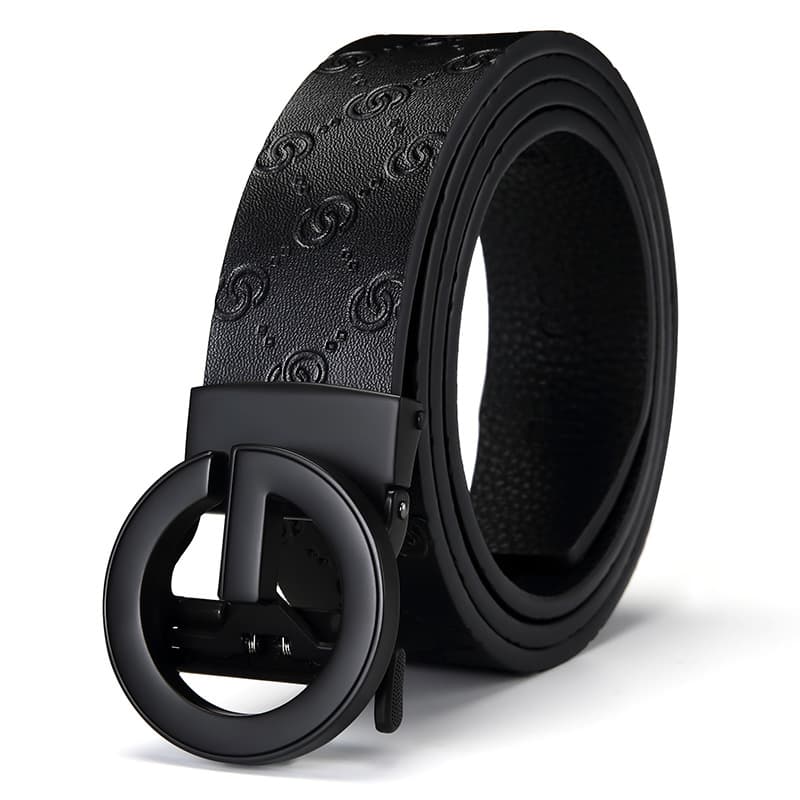 Ремень GOLF из коровьего спилка с автоматической пряжкой, черный/черное золото, 3,5 см