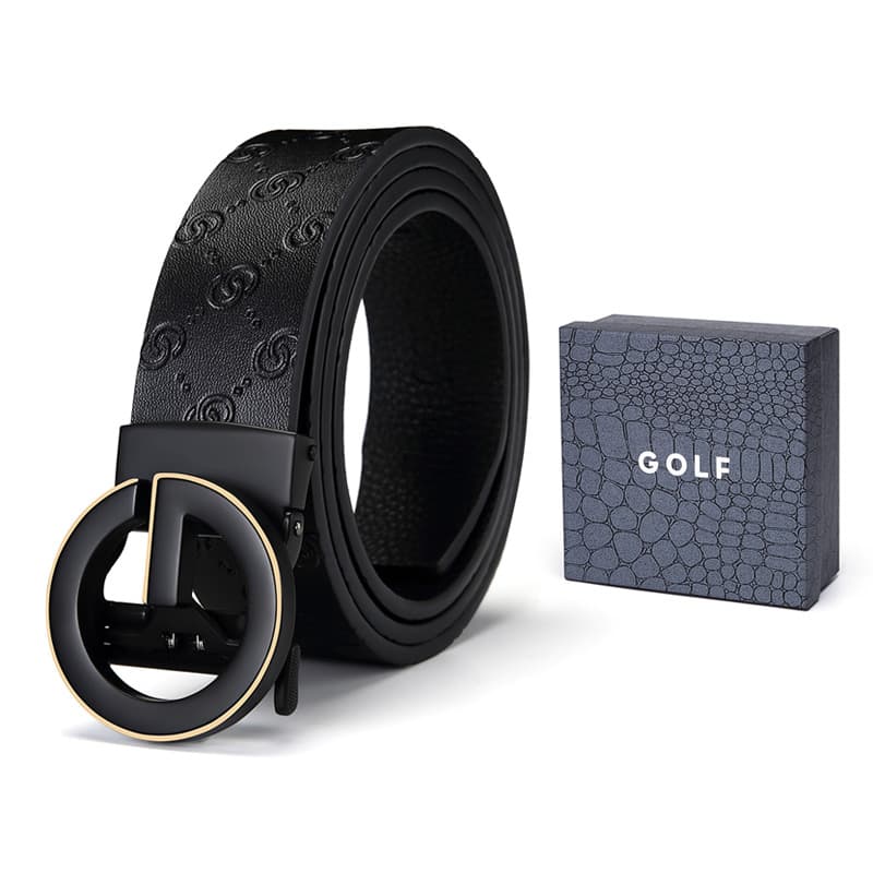 Ремень GOLF из коровьего спилка с автоматической пряжкой, черный/черное золото, 3,5 см