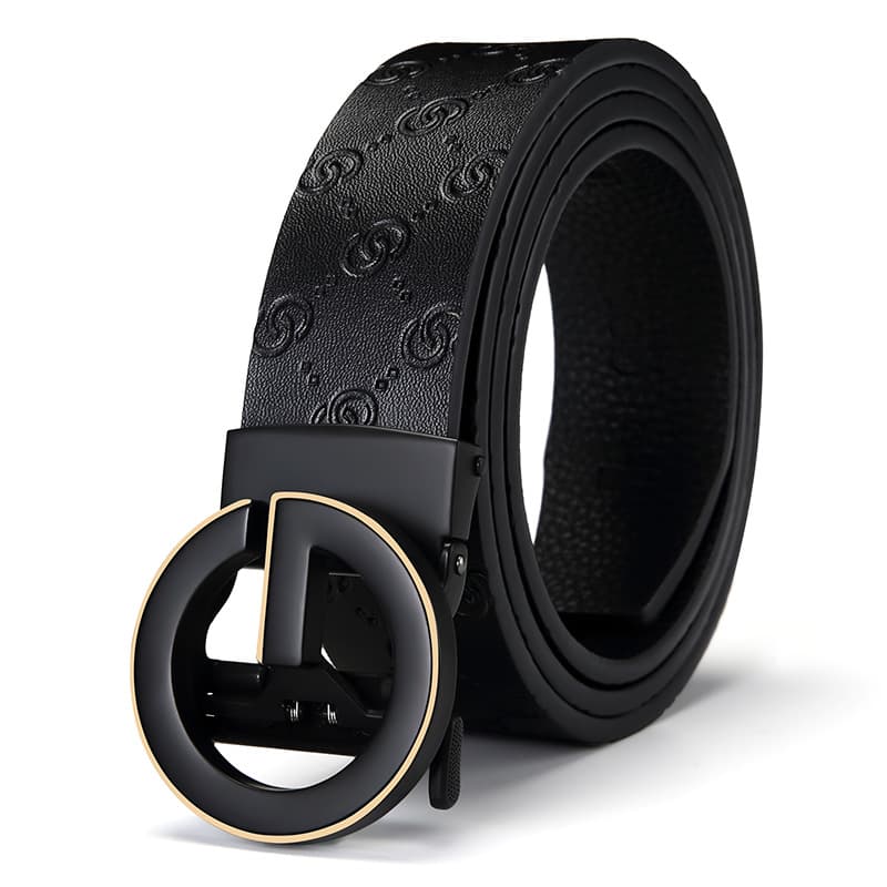 GOLF Cow Split Leather Automatic Buckle Belt Men's Black/Black Gold 3.5cm
