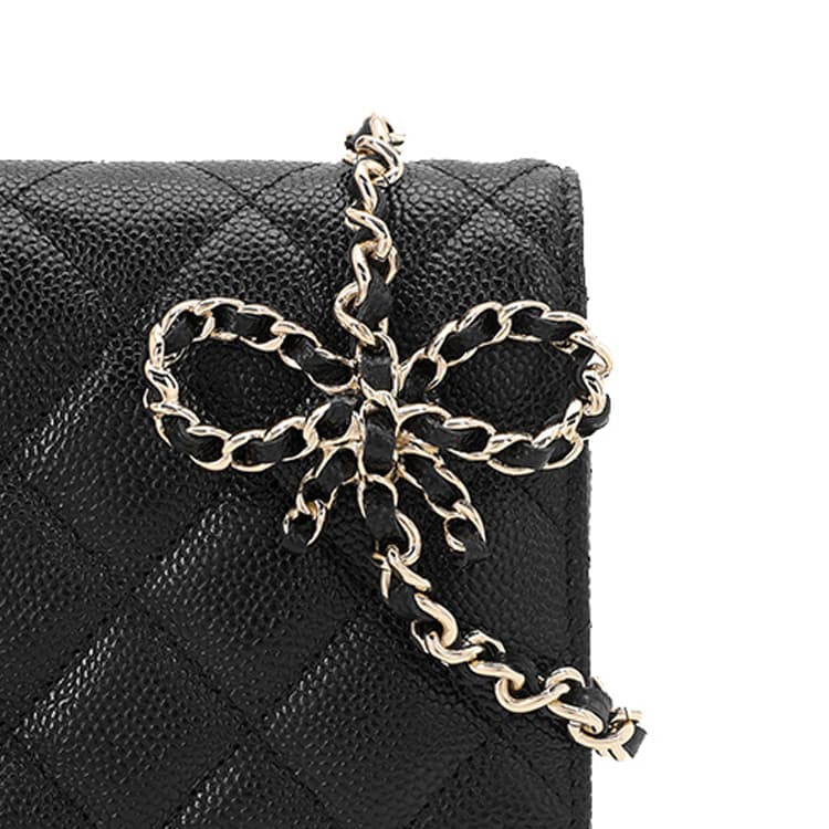 Сумка через плечо, сумка через плечо, кошелек CHANEL Grain Litchi Grain из телячьей кожи, черный цвет