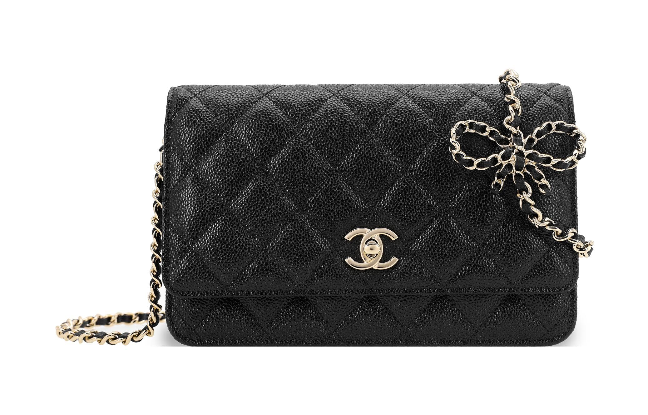 CHANEL Grain Litchi Grain Calfskin Shoulder Bag, Crossbody Bag, Wallet Women's Black