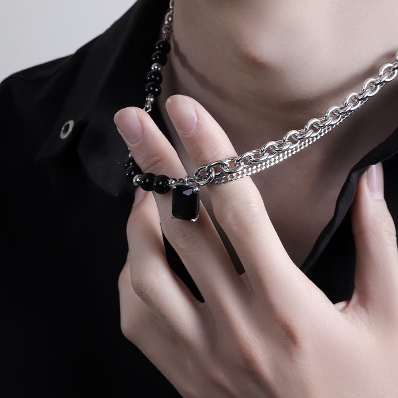 MAGICPOLE Ожерелья Унисекс Черное ожерелье с цирконами