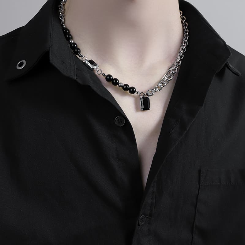 MAGICPOLE Ожерелья Унисекс Черное ожерелье с цирконами