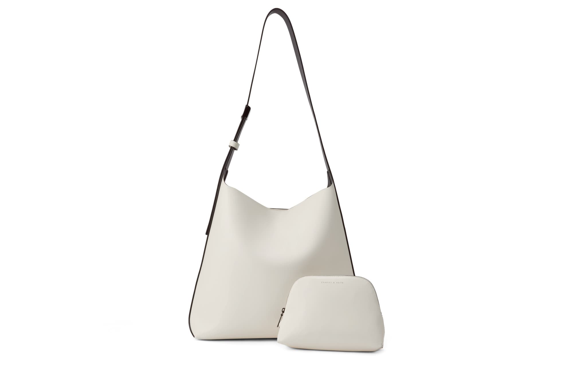 CHARLES&KEITH PU Tote Bag, Shopping Bag, Shoulder Bag Women's Navy Blue/Cream Milk White/Orange/Green