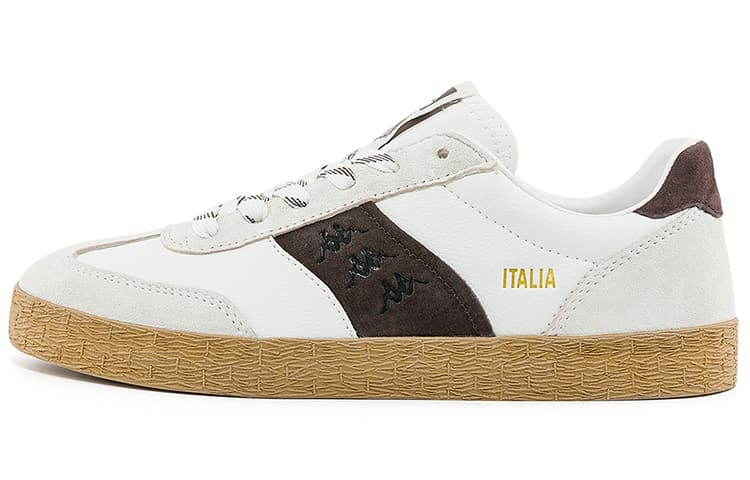 Kappa Anti Slip Wear Resistant Low Top Skateboard Shoes Unisex Korean White/Chocolate Dark Brown