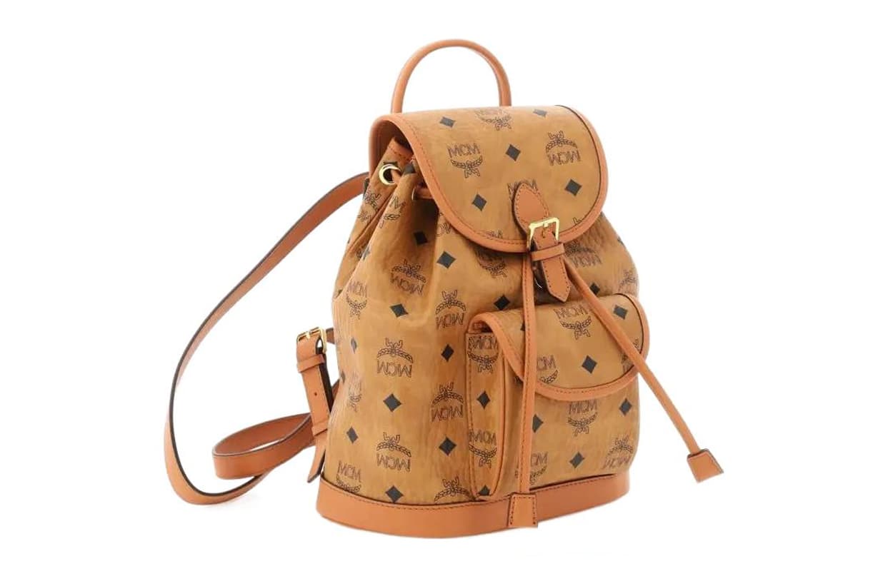 Рюкзак MCM Aren из холста с покрытием и испанской телячьей кожей, мини-унисекс, коричневый/коньячный