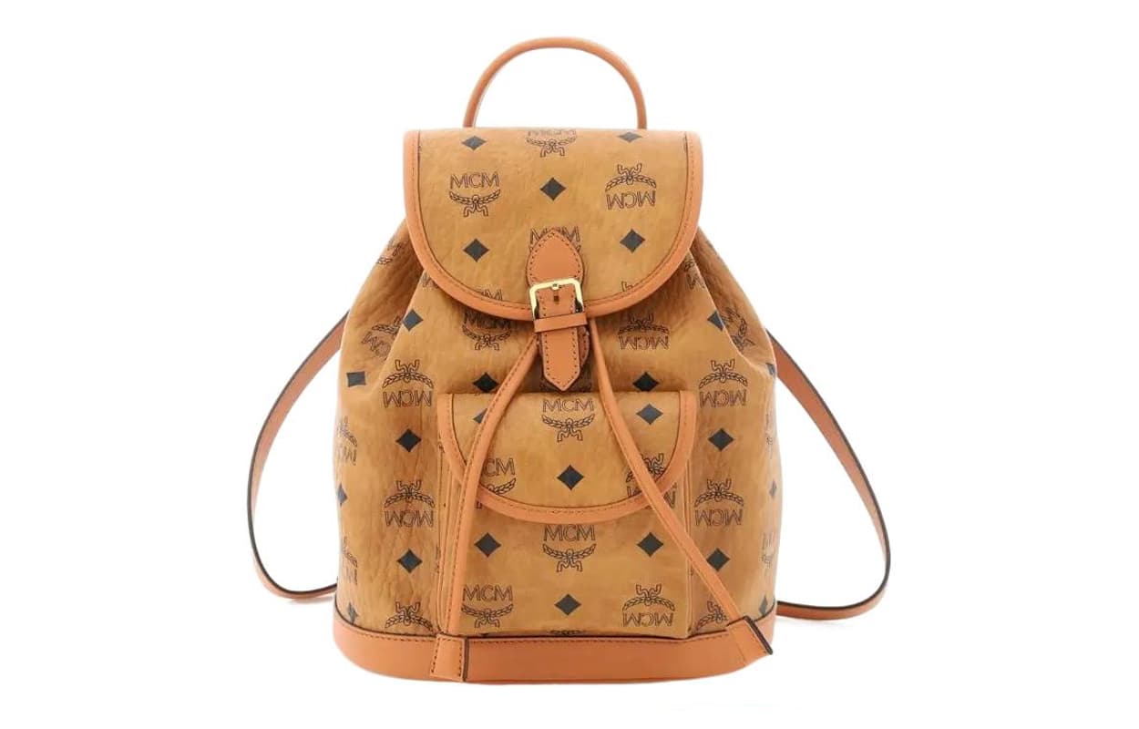 MCM Aren Coated Canvas With Spanish Calfskin Backpack Mini Unisex Brown/Cognac