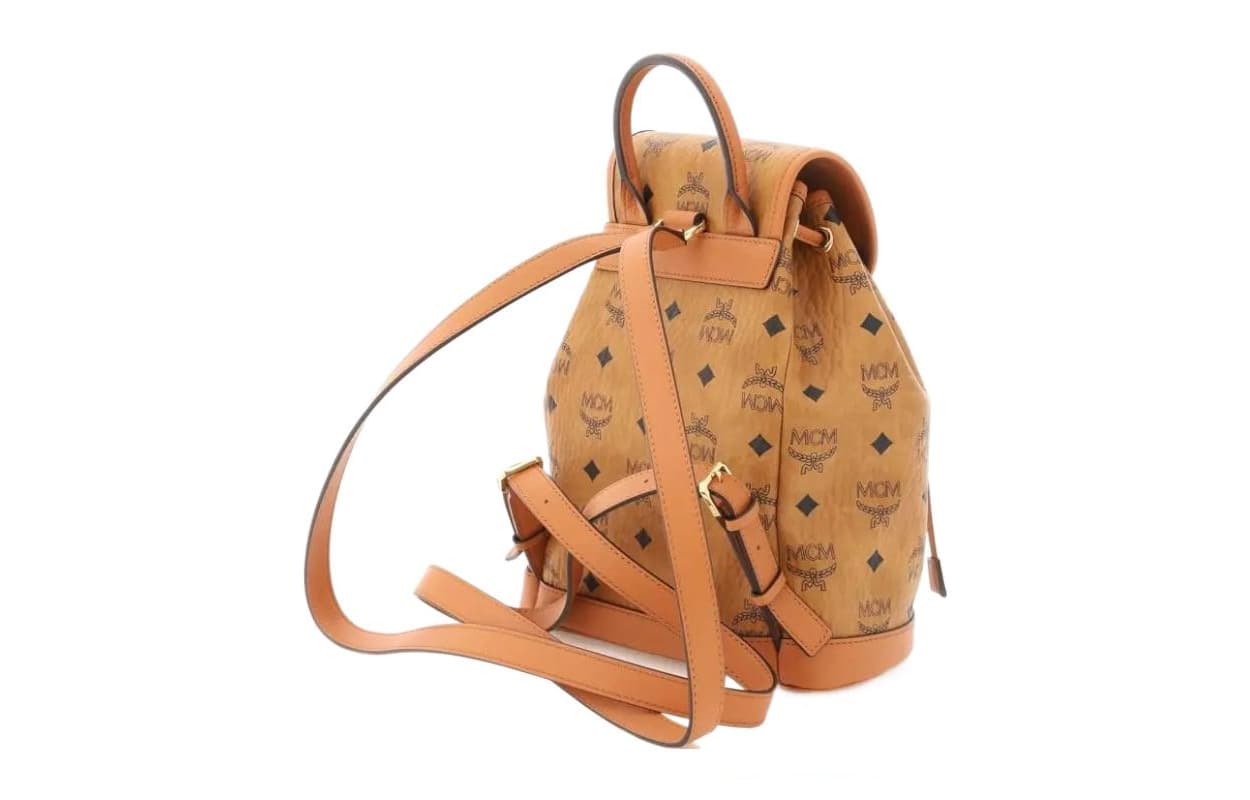 Рюкзак MCM Aren из холста с покрытием и испанской телячьей кожей, мини-унисекс, коричневый/коньячный