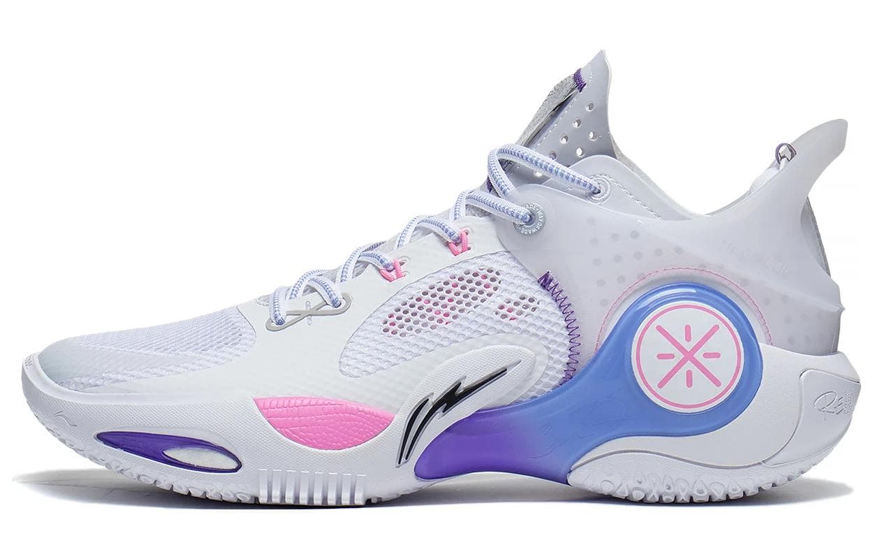 LiNing Wade Fission 8 Cushioned Slip Resistant Abrasion Resistant Low Top Basketball Shoes Men's White Blue Purple Pink