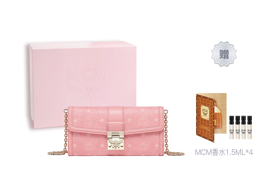 MCM Tracy Visetos Большая женская сумка на плечо из холщовой ткани с покрытием Cherry Blossom Pink