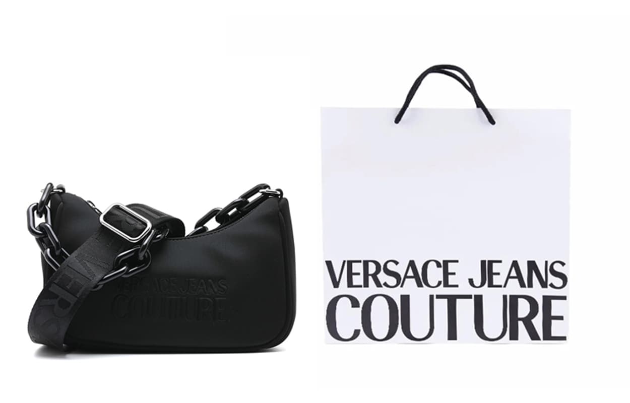 VERSACE JEANS COUTURE SS23 Сумка через плечо из нейлоновой ткани, сумка через плечо, маленькая женская сумочка, черная