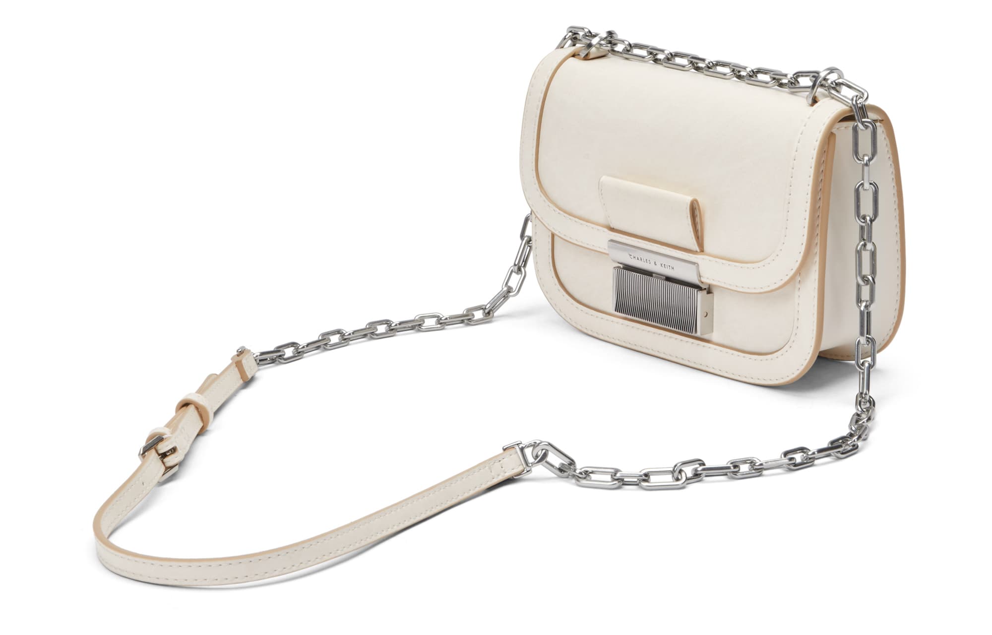 CHARLES&KEITH Сумка тофу из искусственной кожи, сумка через плечо, сумка через плечо, маленькая квадратная сумка небольшого размера, женская бежевого/бежевого/черного цвета