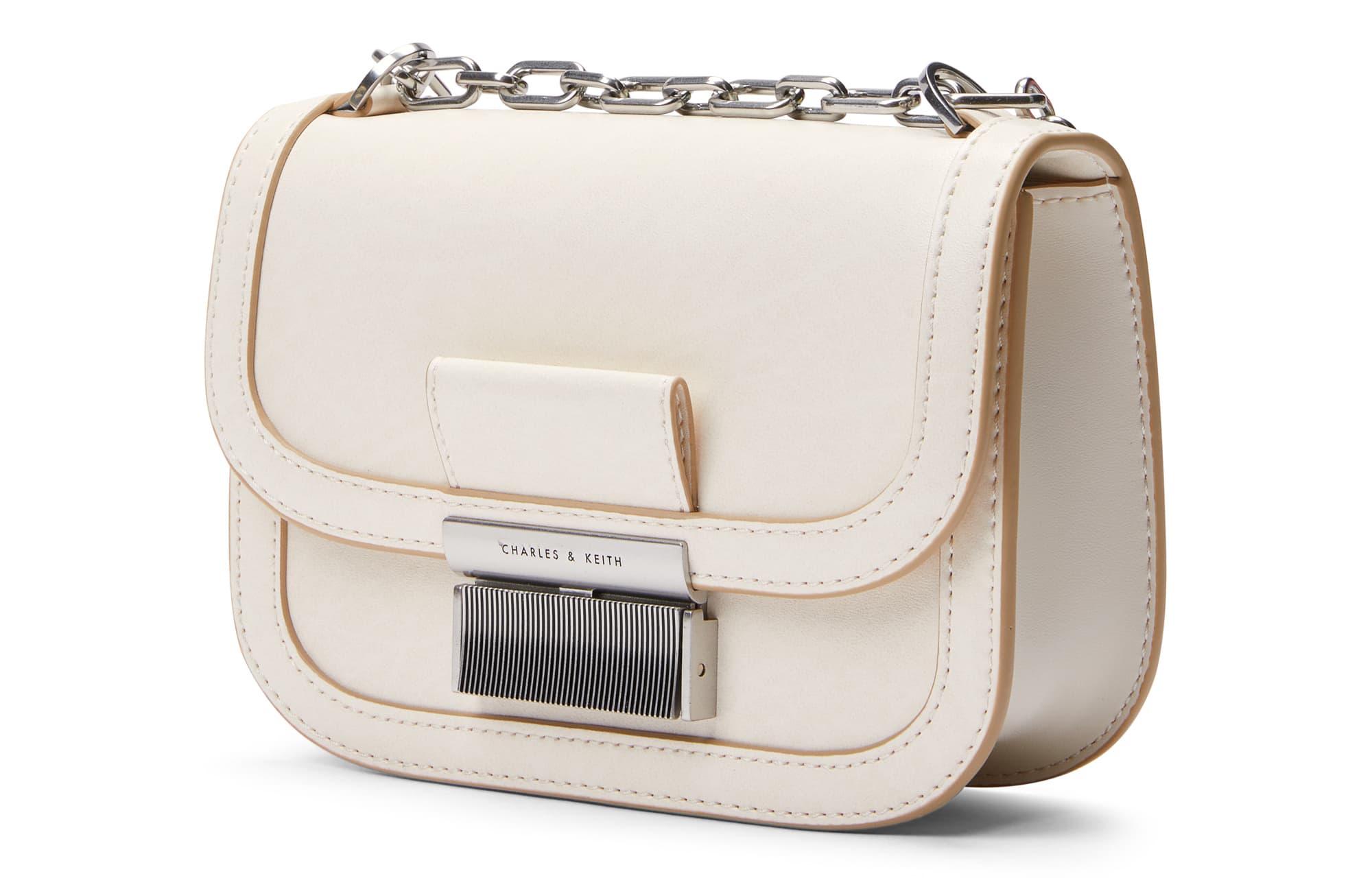 CHARLES&KEITH Сумка тофу из искусственной кожи, сумка через плечо, сумка через плечо, маленькая квадратная сумка небольшого размера, женская бежевого/бежевого/черного цвета