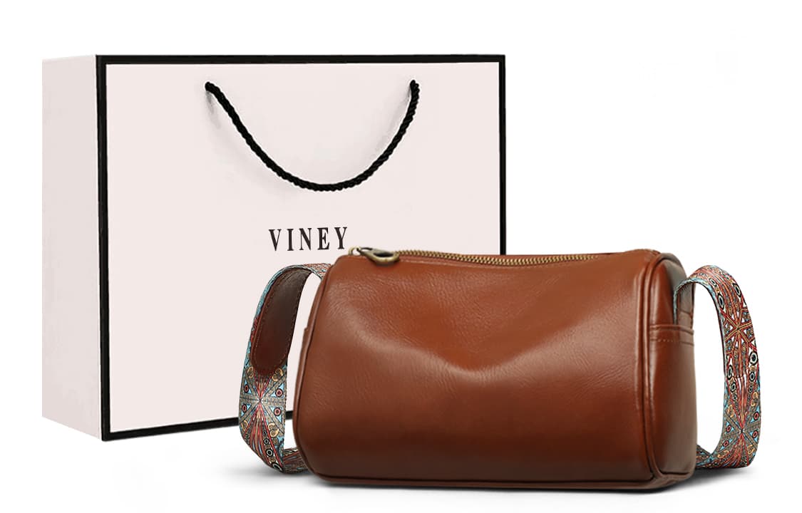 VINEY Cow Leather Crossbody Bag, Shoulder Bag, Pillow Bag Tubas Women's Dark Brown