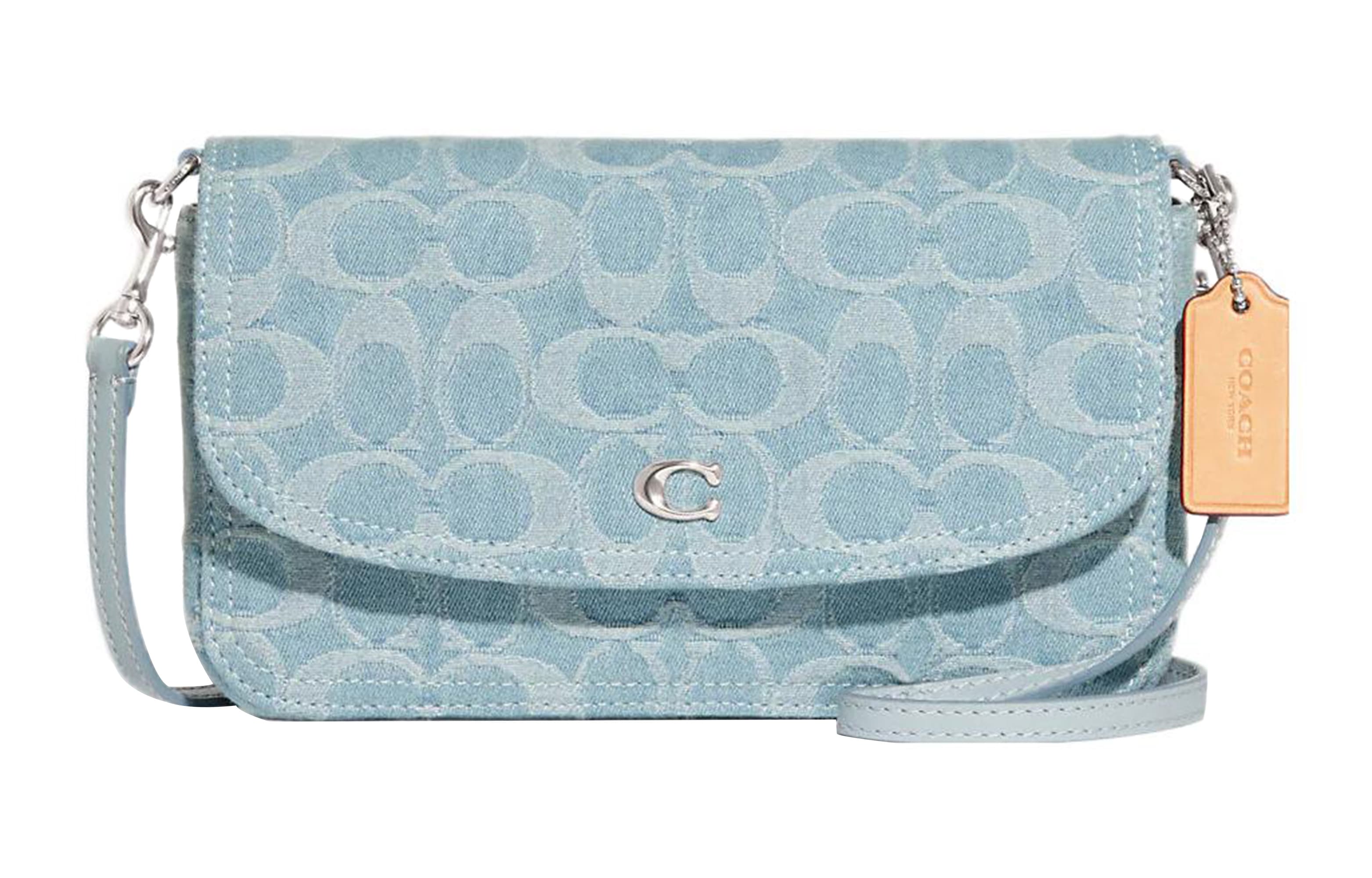 COACH Hayden Denim With Refined Calfskin Envelope Bag, Shoulder Bag, Crossbody Bag Trumpets Women's Blue