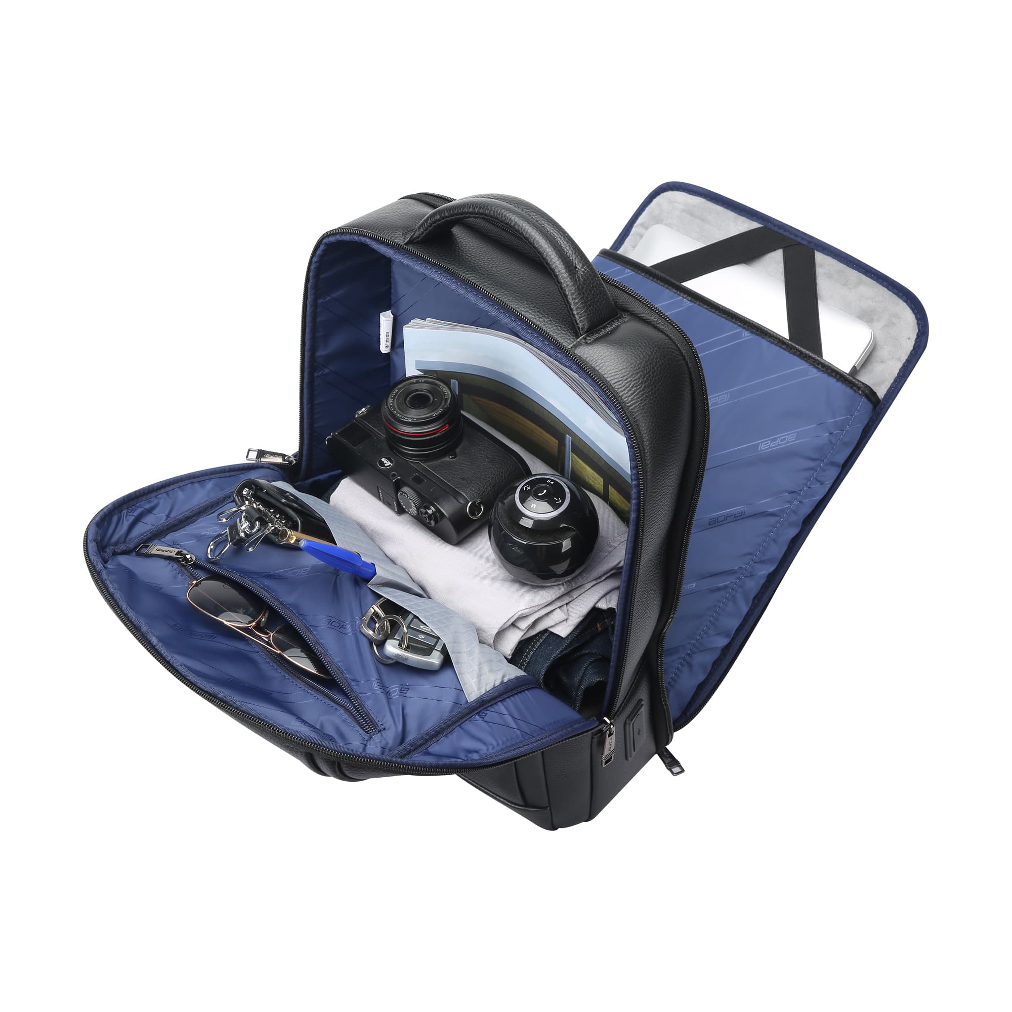 Рюкзак для ноутбука BOPAI из натуральной коровьей кожи, обычный черный цвет