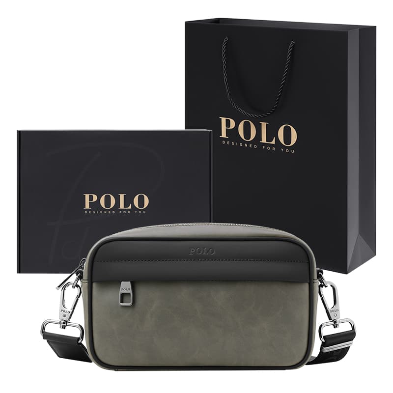 POLO Synthetic Leather Crossbody Bag Shoulder Bag Medium Size Men's Gray Green & Black