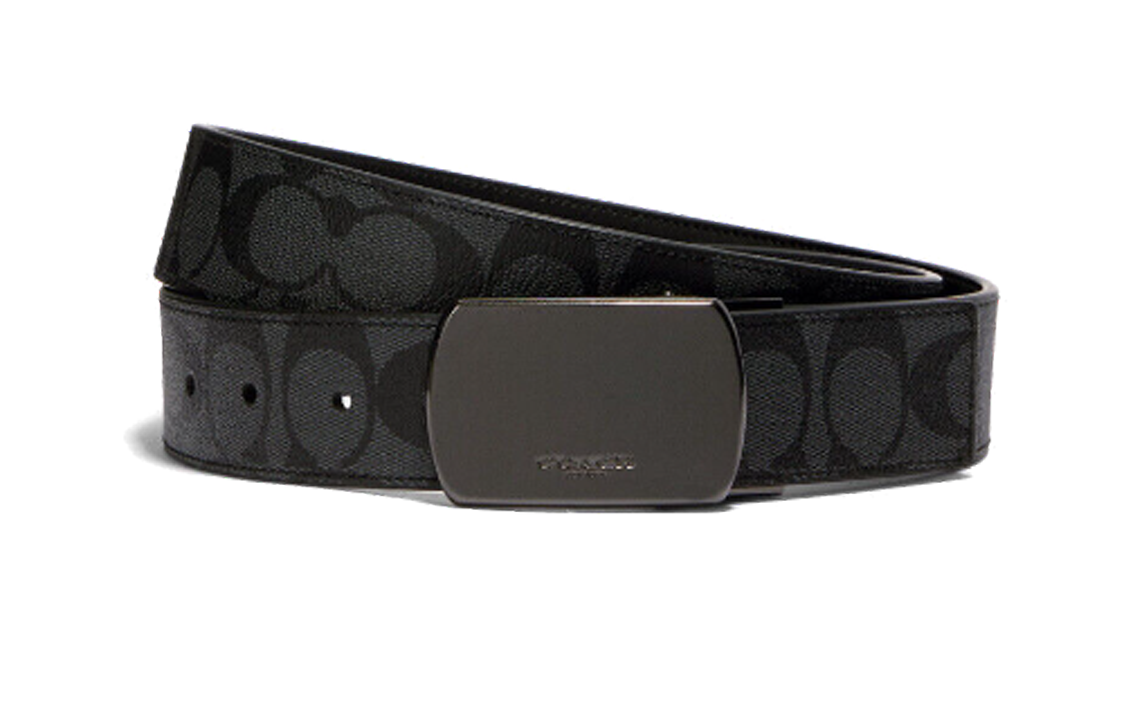 COACH Polyvinyl Chloride Leather Belts Men's Black Width  3.8cm