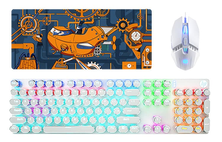 HP HUIPU GK400Y Silver Mixed Light Punk Mechanical Keyboard+M1 Esports Gaming Mouse